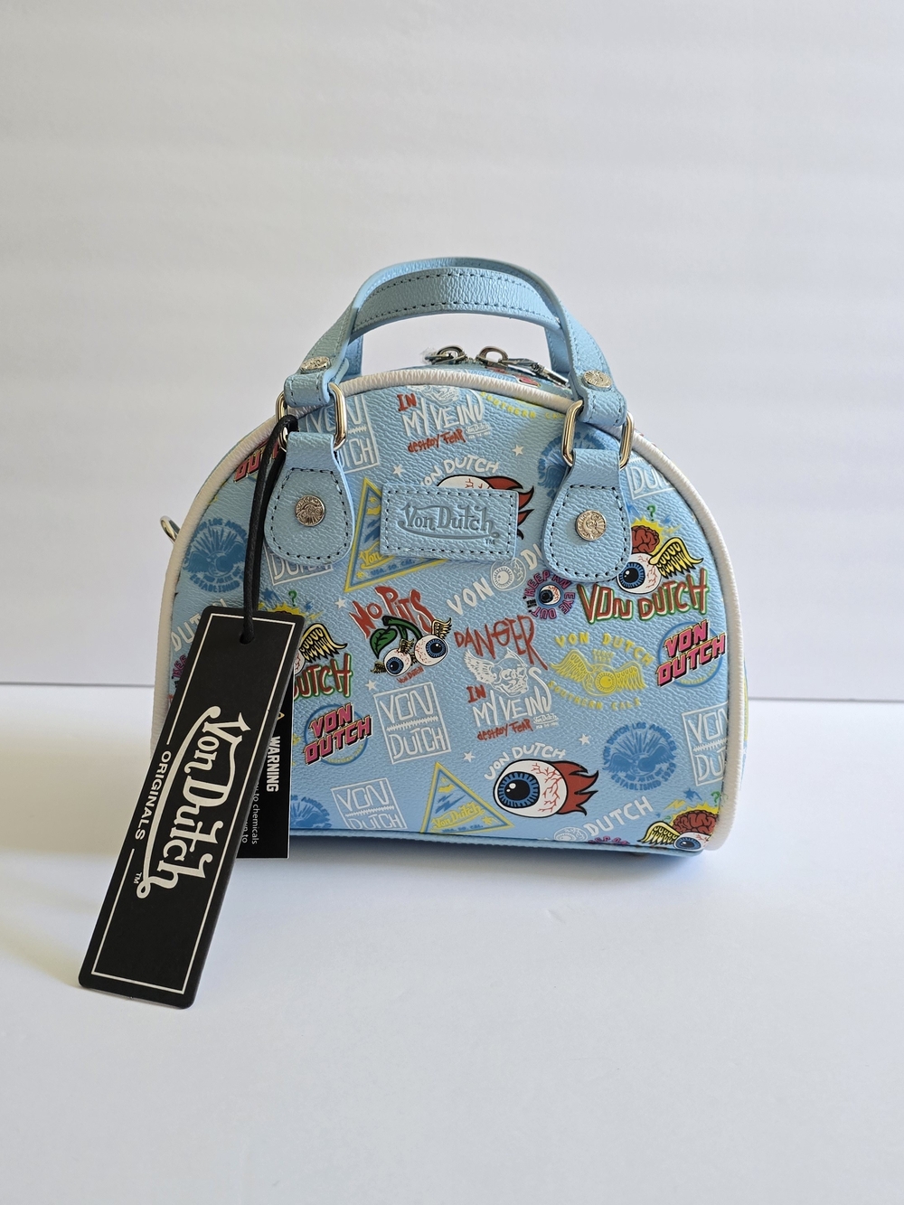 Von Dutch Light Blue Printed Dome Satchel